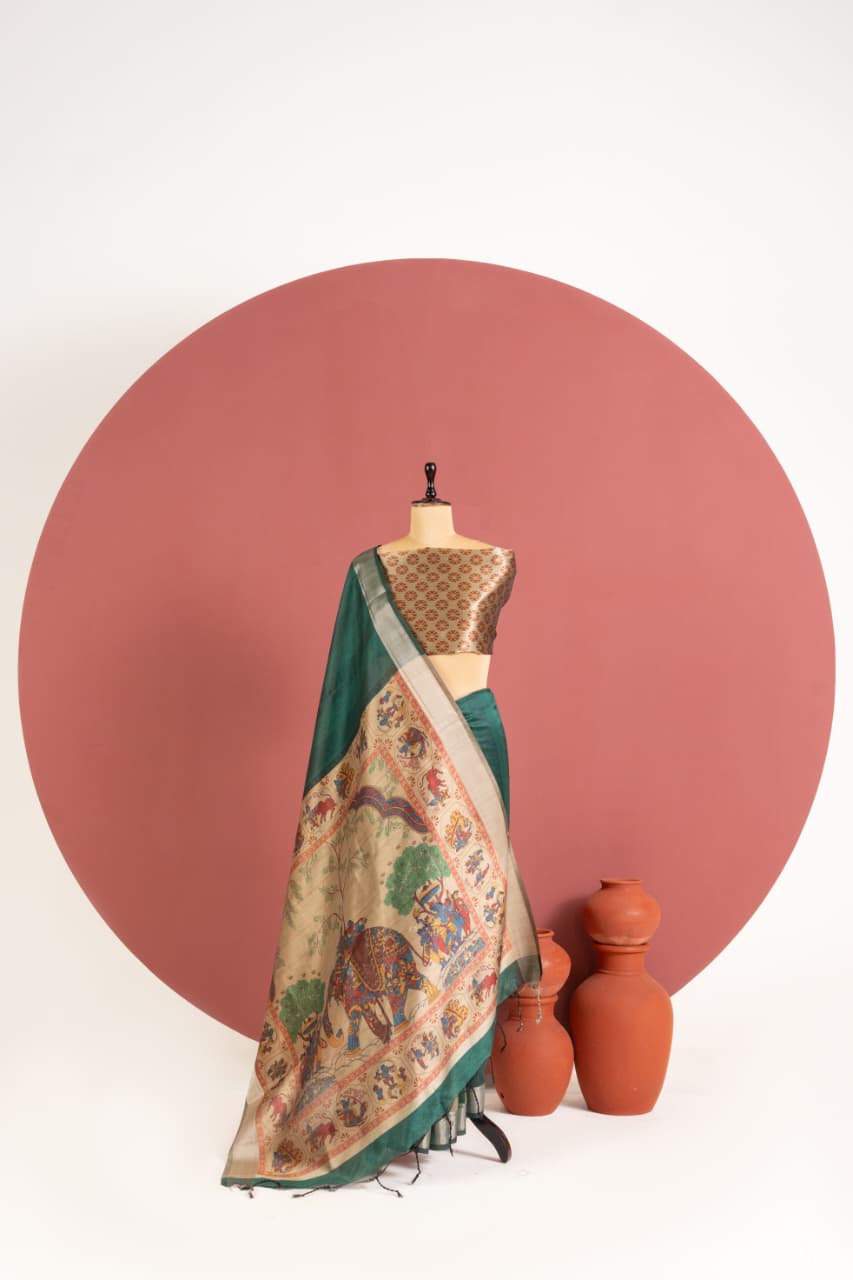 Deep Maroon Soft Khadi Raw Silk Kalamkari Saree